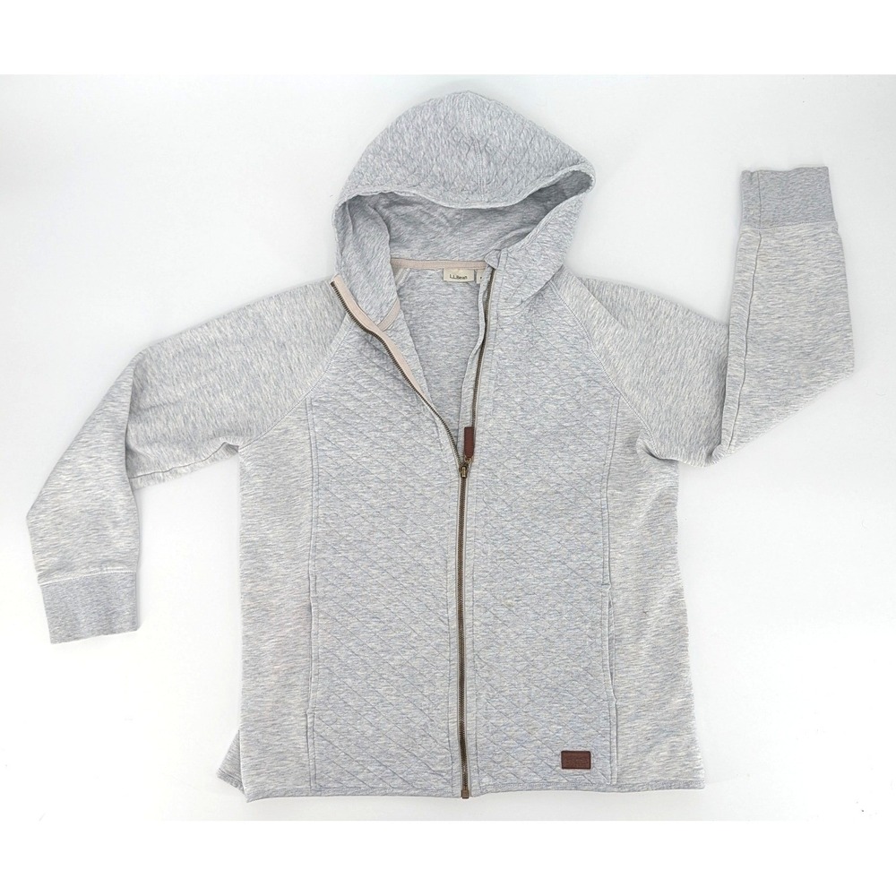 L.L. Bean Quilted Full Zip Hoodie Gray Diamond Stitch Sweatshirt Size M
